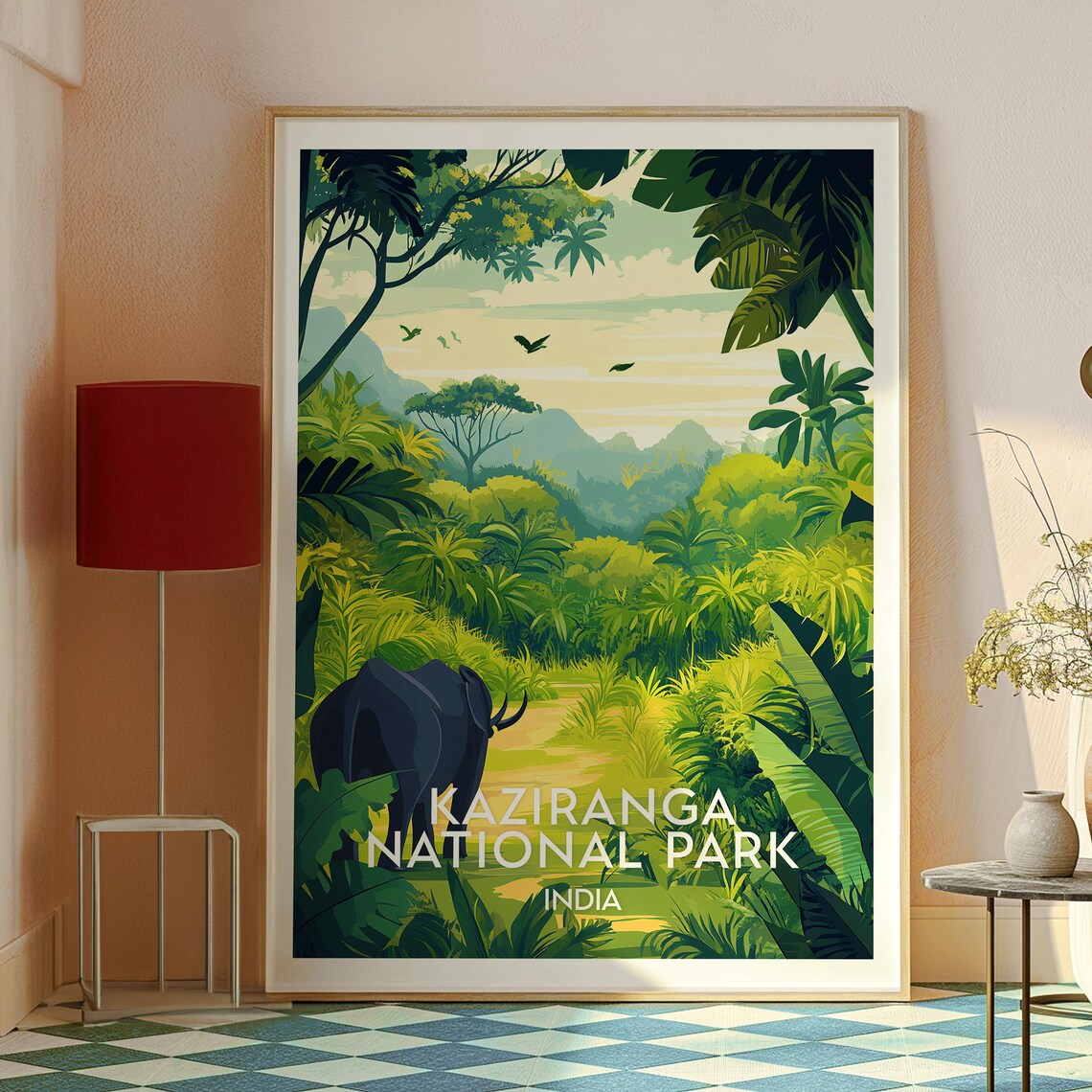 Kaziranga National Park India Rhino Jungle Scene Travel Poster - Image 2