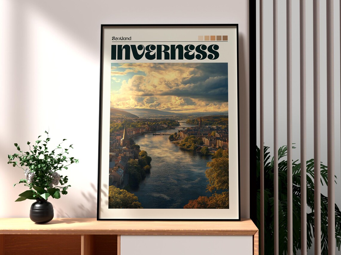 Inverness Scotland River Ness Sunset Cityscape Travel Poster