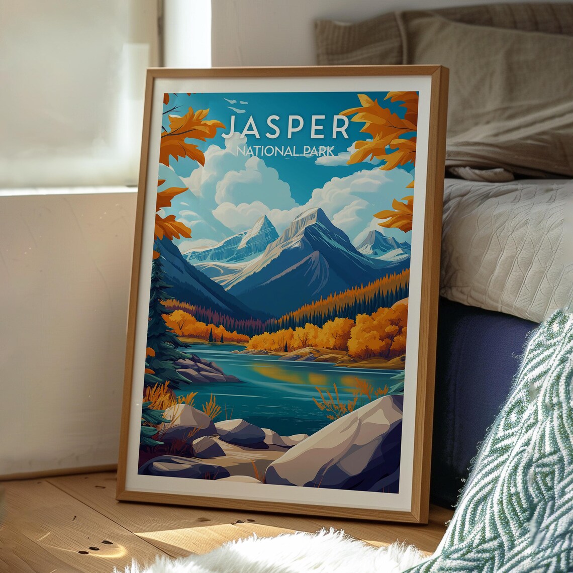 Jasper National Park Canada Autumn Mountain Lake Vintage Travel Poster - Image 2