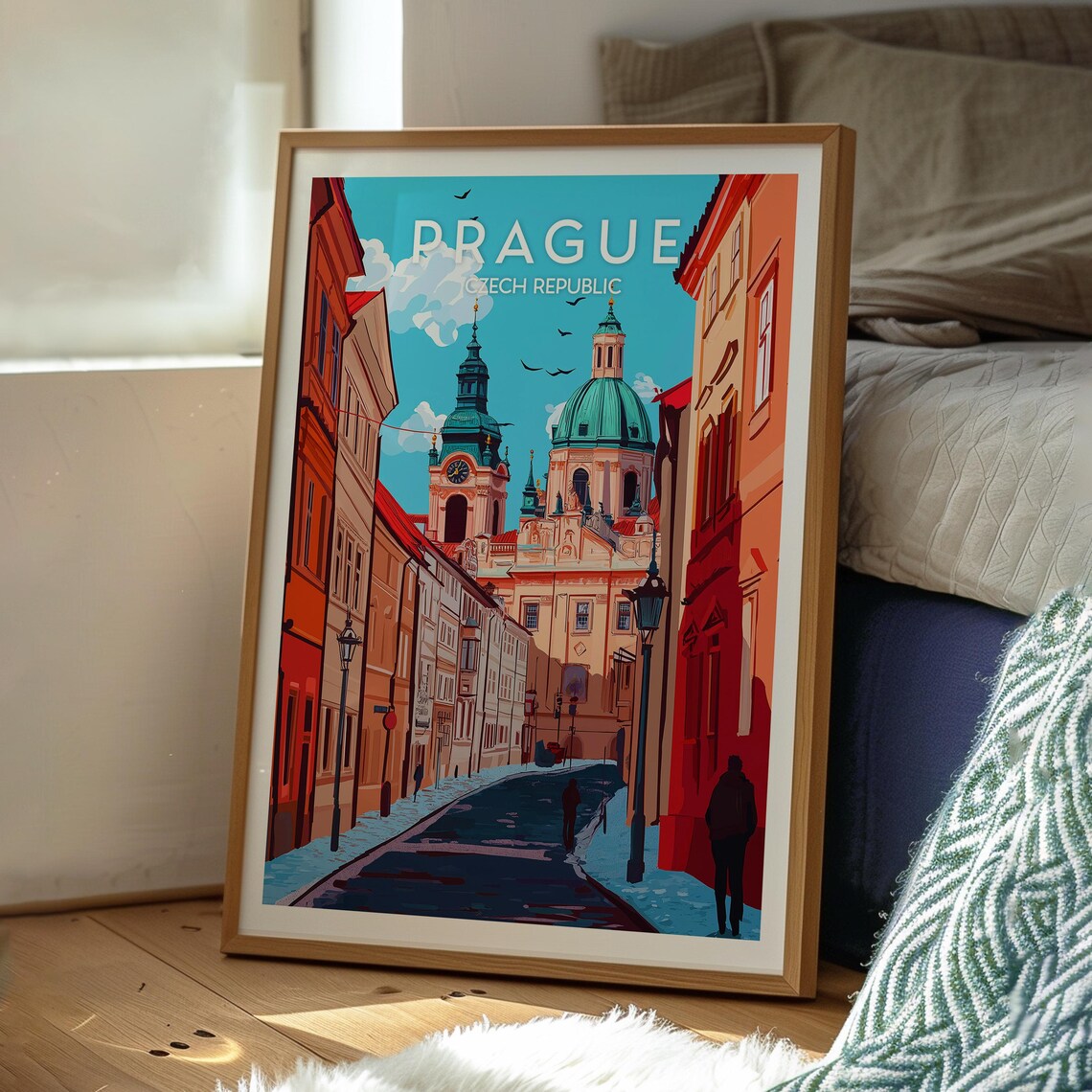 Prague Czech Republic Baroque Church Street Sunny Travel Poster - Image 3