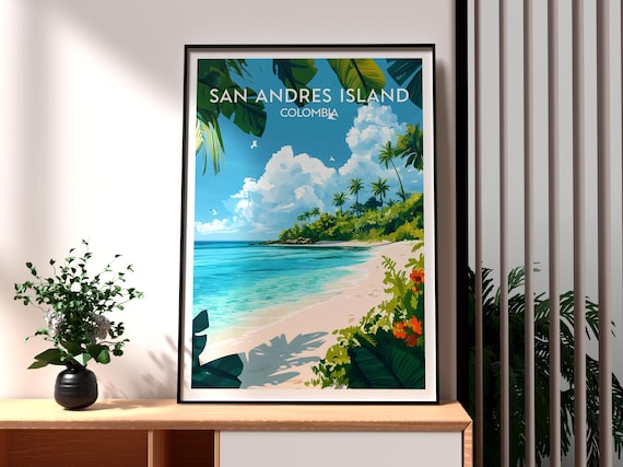 San Andres Island Colombia White Sand Beach Illustrated Travel Poster