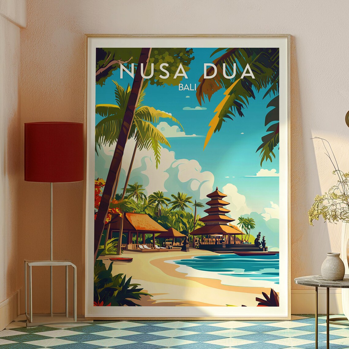 Nusa Dua Bali Temple Shore Sandy Tropical Beach Travel Poster - Image 2