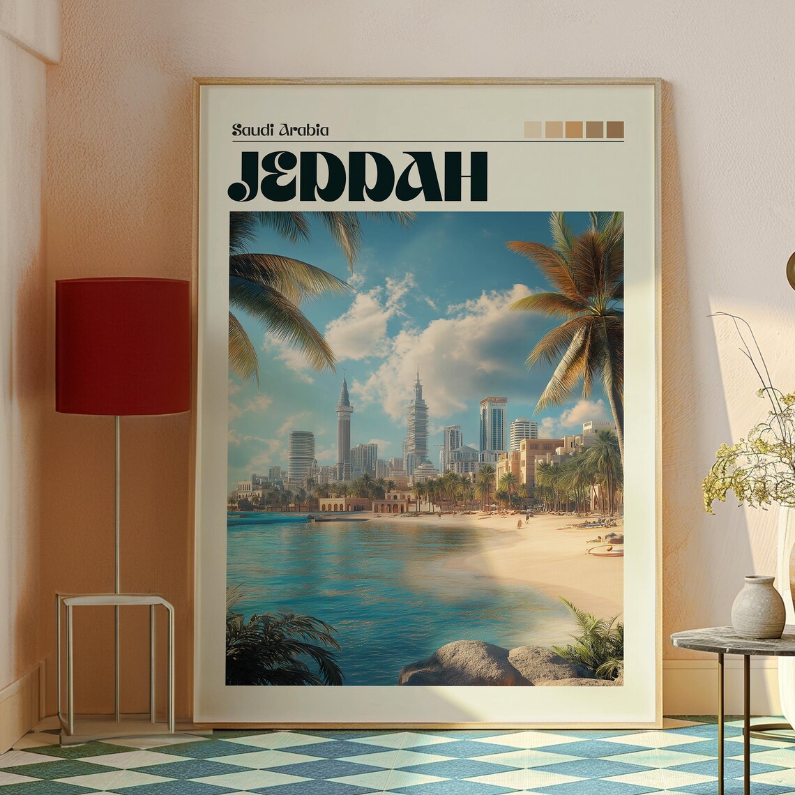 Jeddah Saudi Arabia Coastal Skyline Beach Palms Travel Poster - Image 2