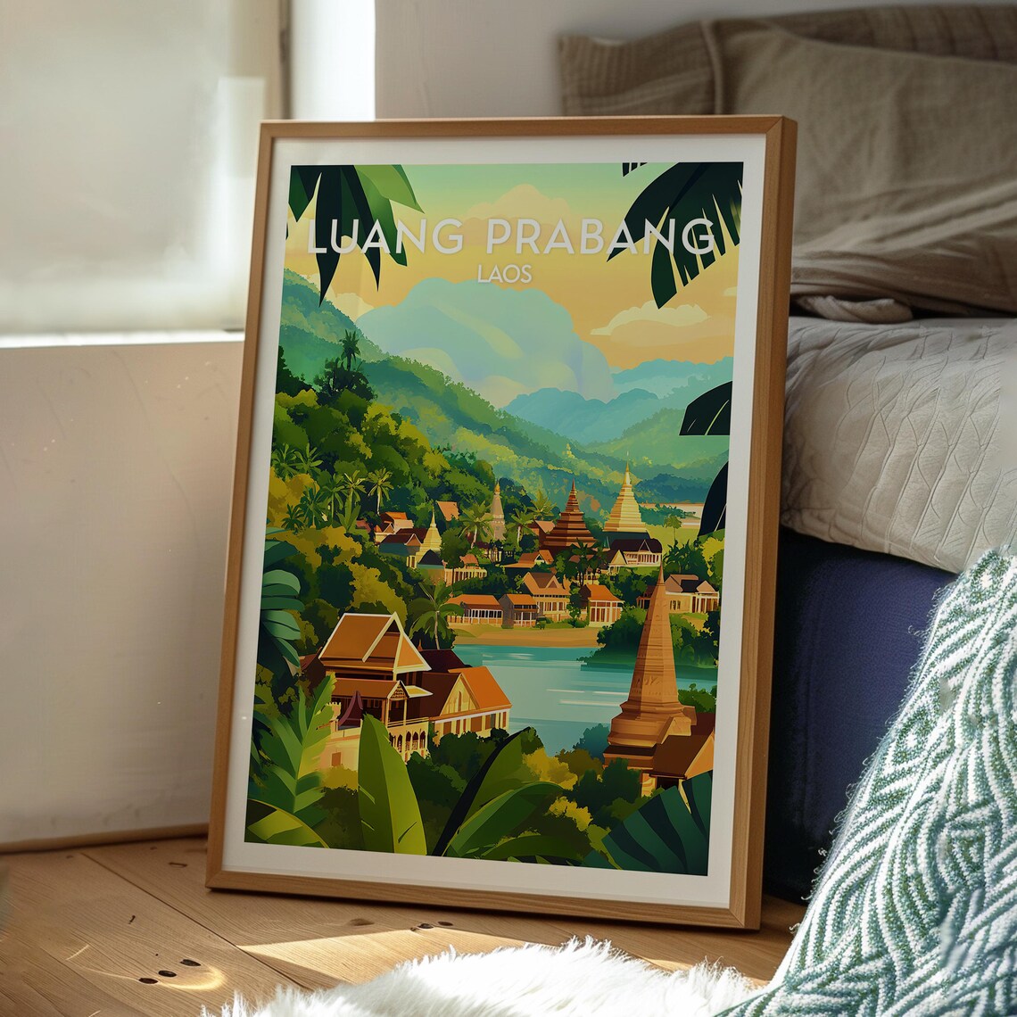 Luang Prabang Laos Golden Temples River Jungle Hills Travel Poster - Image 3