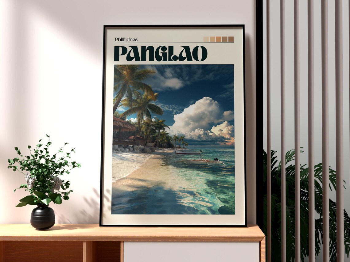 Panglao Philippines Tropical Beach Palms Turquoise Water Travel Poster