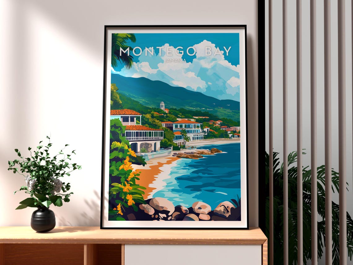 Montego Bay Print Caribbean Wall Art Jamaica Travel Poster Beach