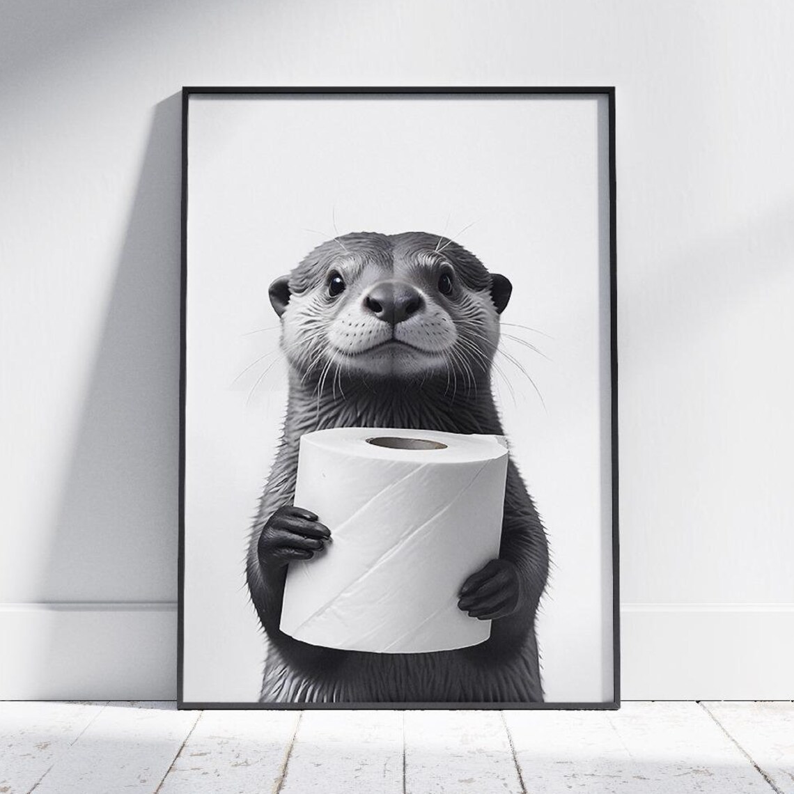 Funny Otter Bathroom Poster, Black And White Print