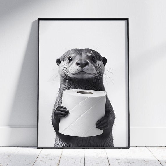 Funny Otter Bathroom Poster, Black And White Print