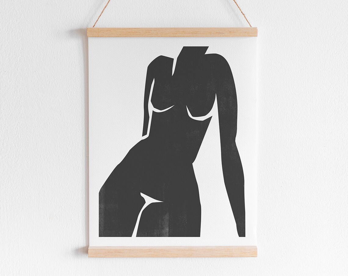 Female Figure, Black And White Wood Block Style
