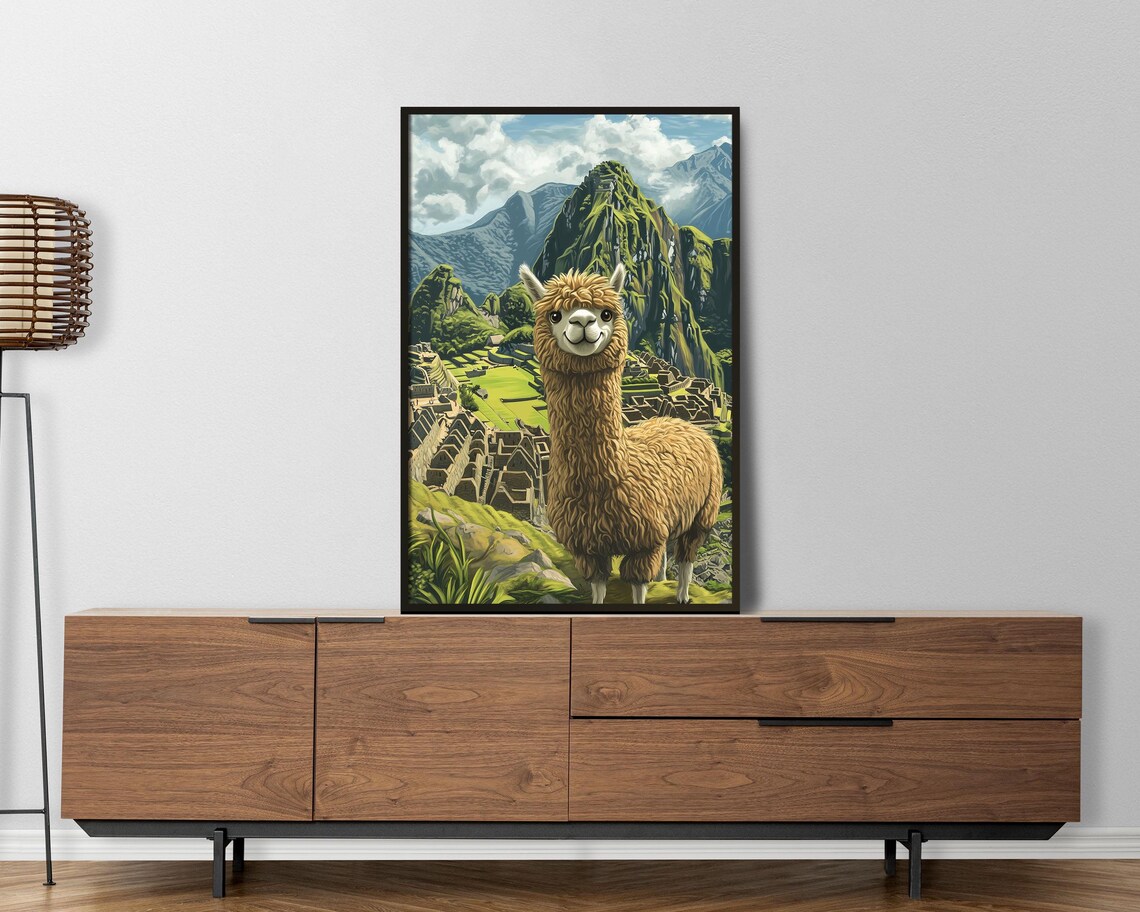 Smiling Alpaca at Machu Picchu Ruins Peru Andes Travel Poster - Image 5
