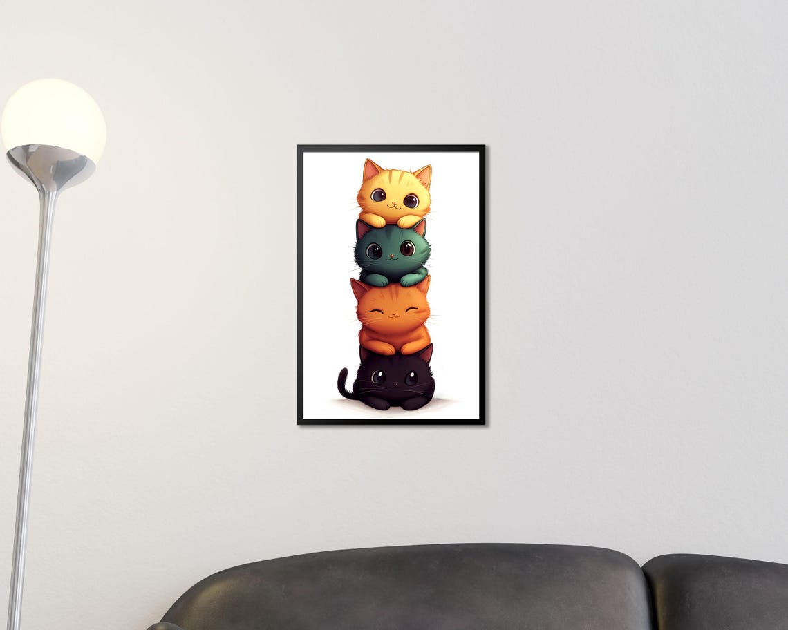 Adorable Stacked Cats Tower Four Cute Kittens Nursery Wall Art - Image 2
