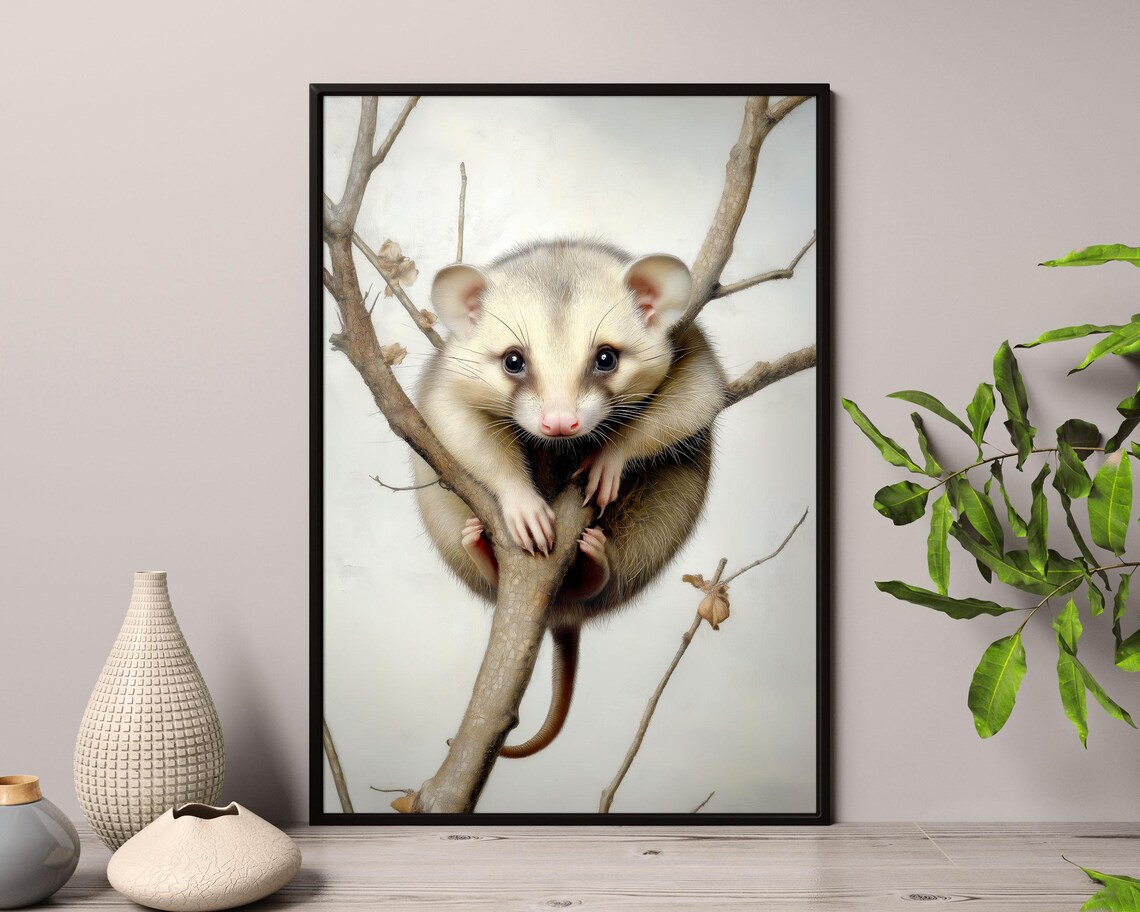 Possum Climbing Tree Branch Delicate Watercolor Wildlife Art Poster - Image 4