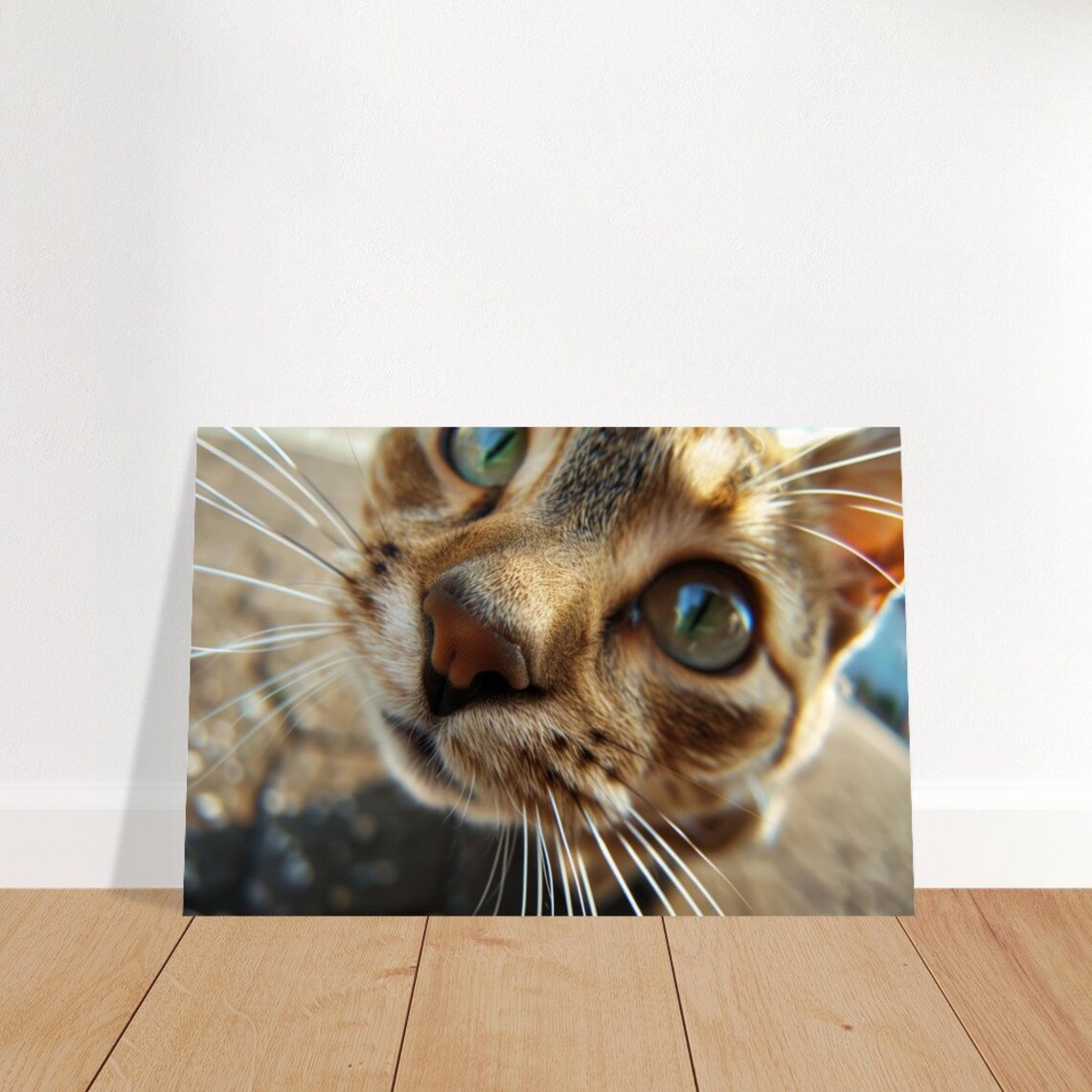 Cat Extreme Close Up Green Eyes Tabby Whiskers Funny Photo Wall Art Poster