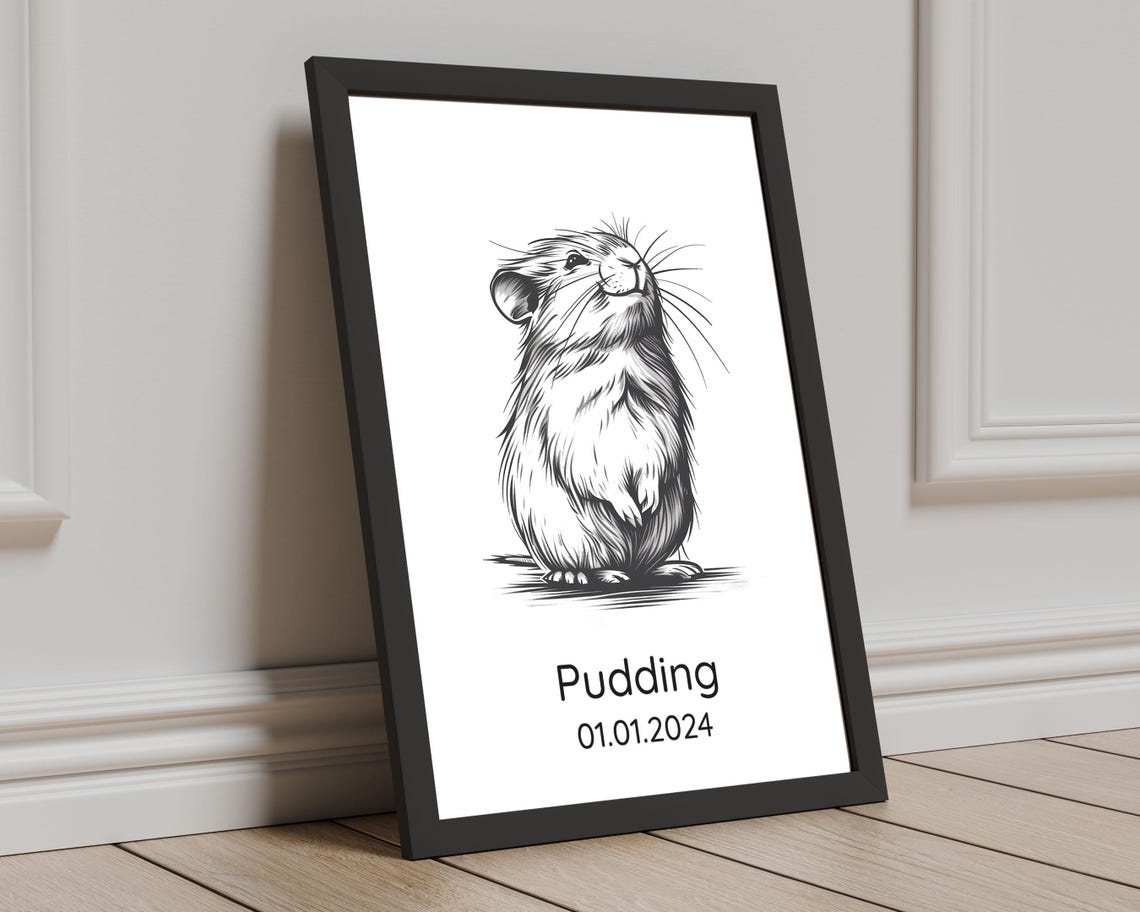 Personalized Guinea Pig Portrait Pudding Custom Pet Memorial Wall Art - Image 3
