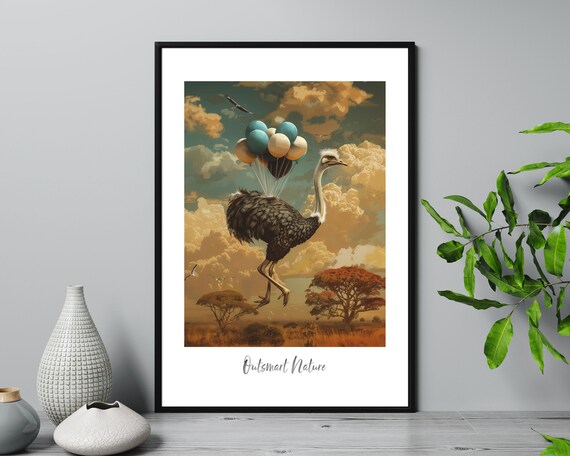 Funny Ostrich Balloon Art Print Outsmart Nature Quote Poster Whimsical Animal Wall Art Humorous Office Decor Animal Lover Gift