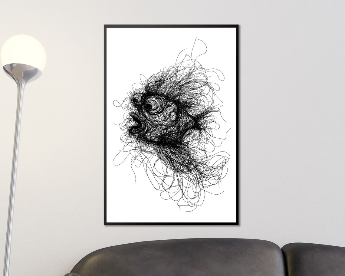 Goldfish Scribble Art Black And White Line Drawing Fish Wall Print