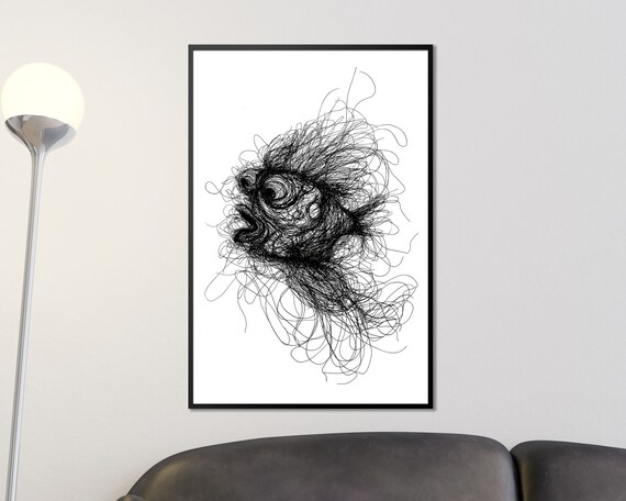 Abstract Fish Art Poster Animal Line Drawing Modern Wall Art Unique Gift For Art Lovers Black And White Fish Print Livingroom Office