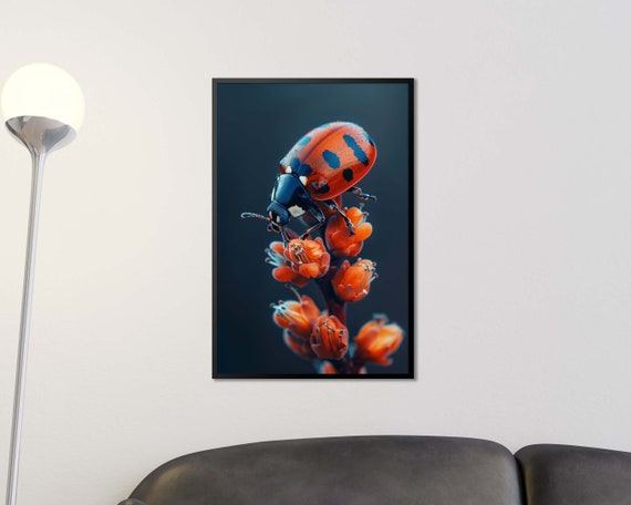 Nature Wall Art Photography Ladybug On Flower Print Modern Home Decor Trendy Bedroom Art Large Botanical Poster Animal Print