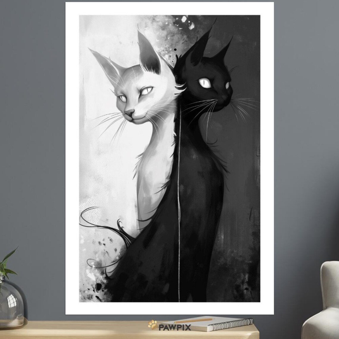 Chat Noir 1 Yin Yang Black White Cats Abstract Minimalist Feline Poster - Image 4