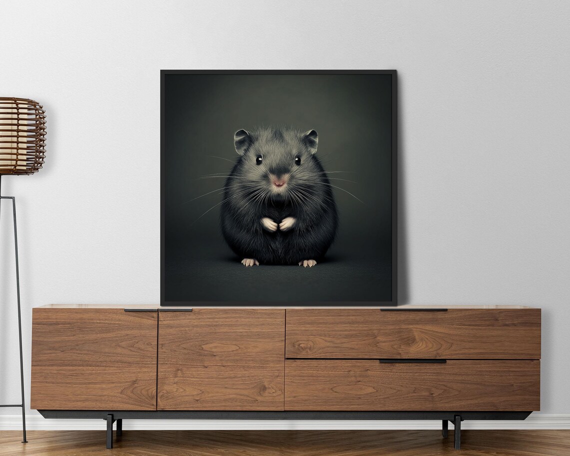 Fluffy Dark Hamster Portrait Moody Cute Pet Photography Poster - Image 4