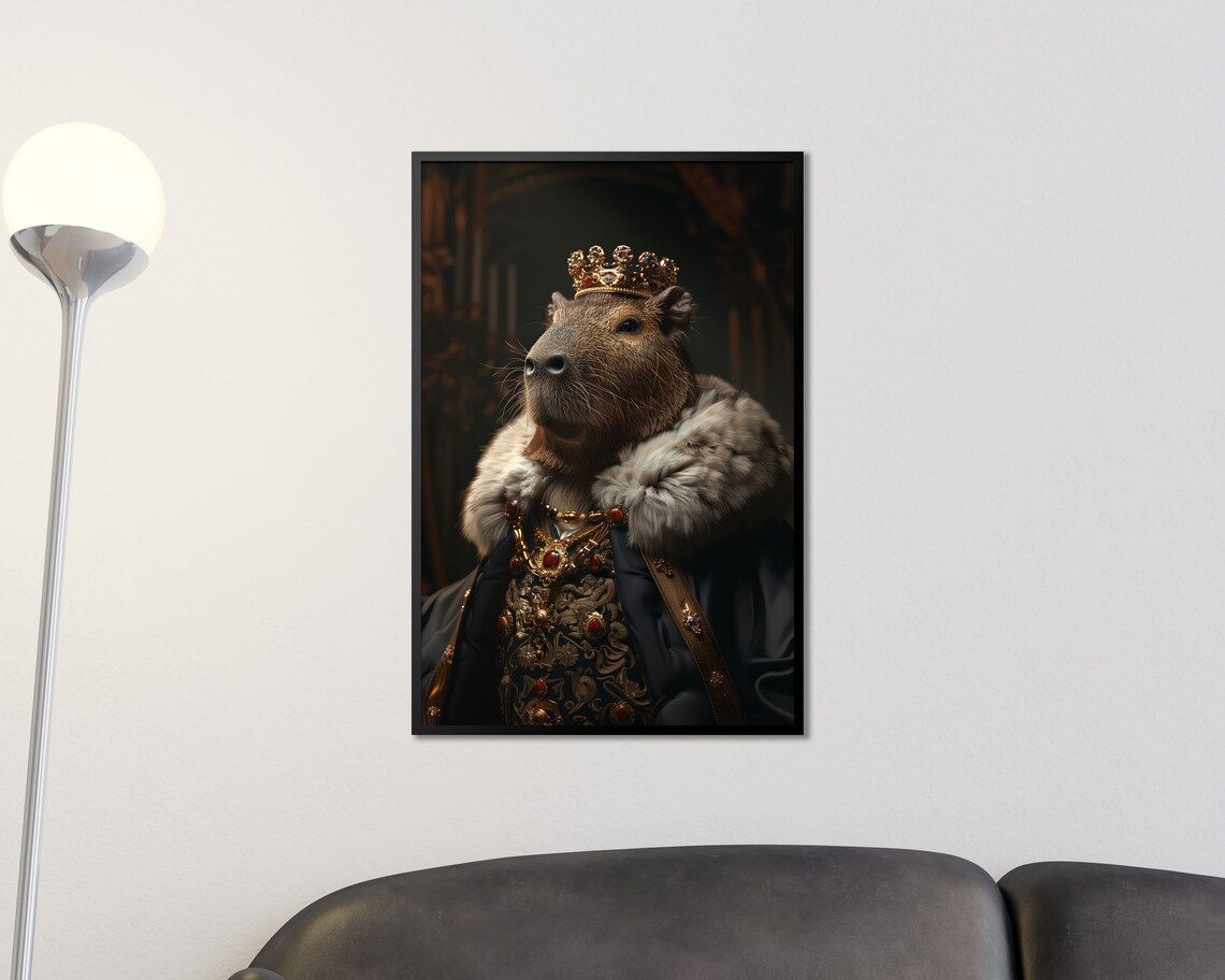 Royal Capybara In Gold Crown Fur Trimmed Regal Animal Portrait Poster