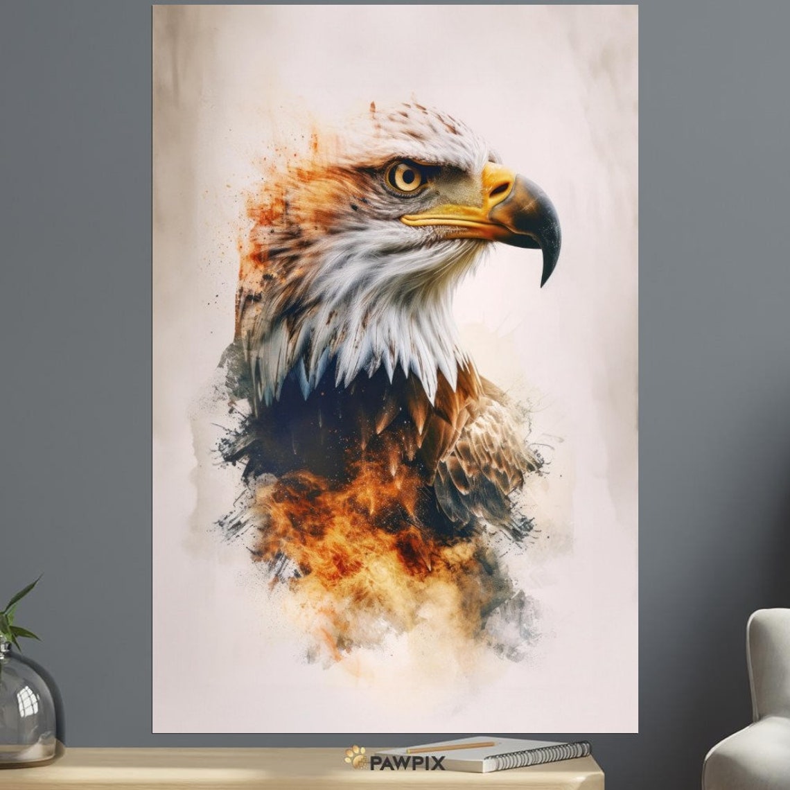 Watercolor Eagle Head Portrait Fiery Amber Splash Bold Wildlife Poster - Image 2