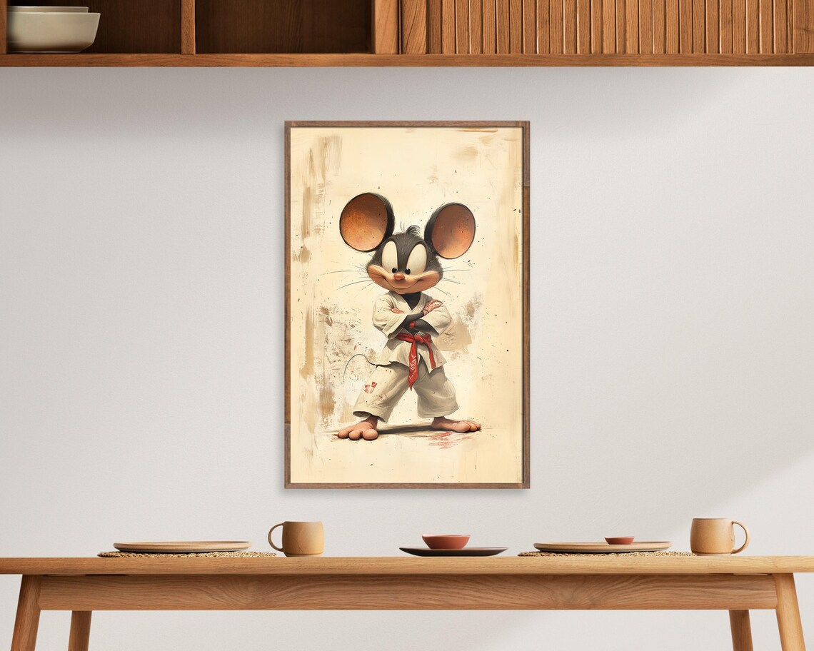Karate Mouse Martial Arts White Gi Red Belt Cartoon Kids Room Poster - Image 6