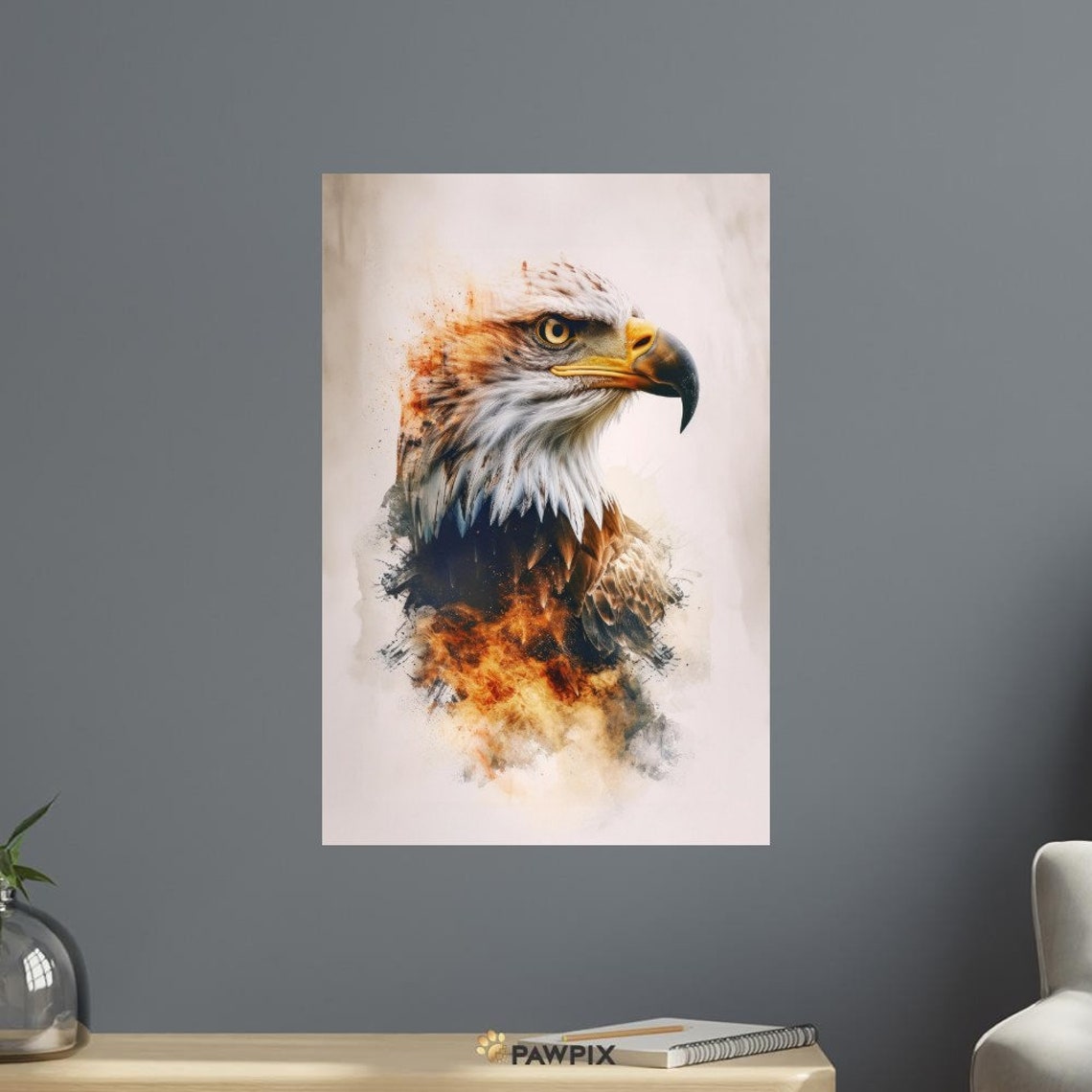 Watercolor Eagle Head Portrait Fiery Amber Splash Bold Wildlife Poster - Image 4