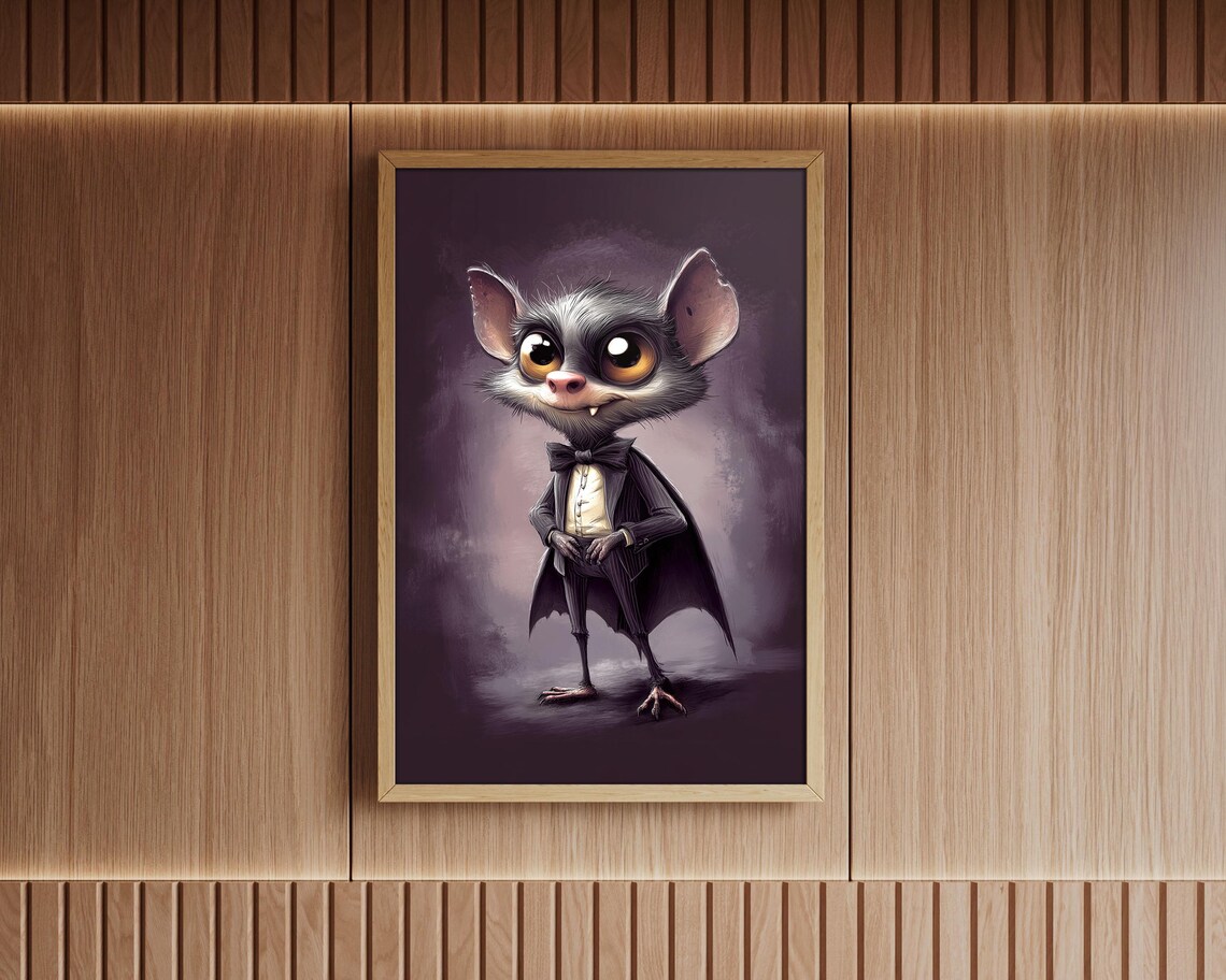Cute Vampire Bat In Tuxedo With Bow Tie Gothic Halloween Art Poster - Image 4