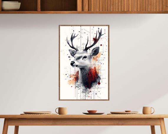 Abstract Geometric Deer Art Print Modern Animal Wall Art Bold Antler Design For Contemporary Home Decor
