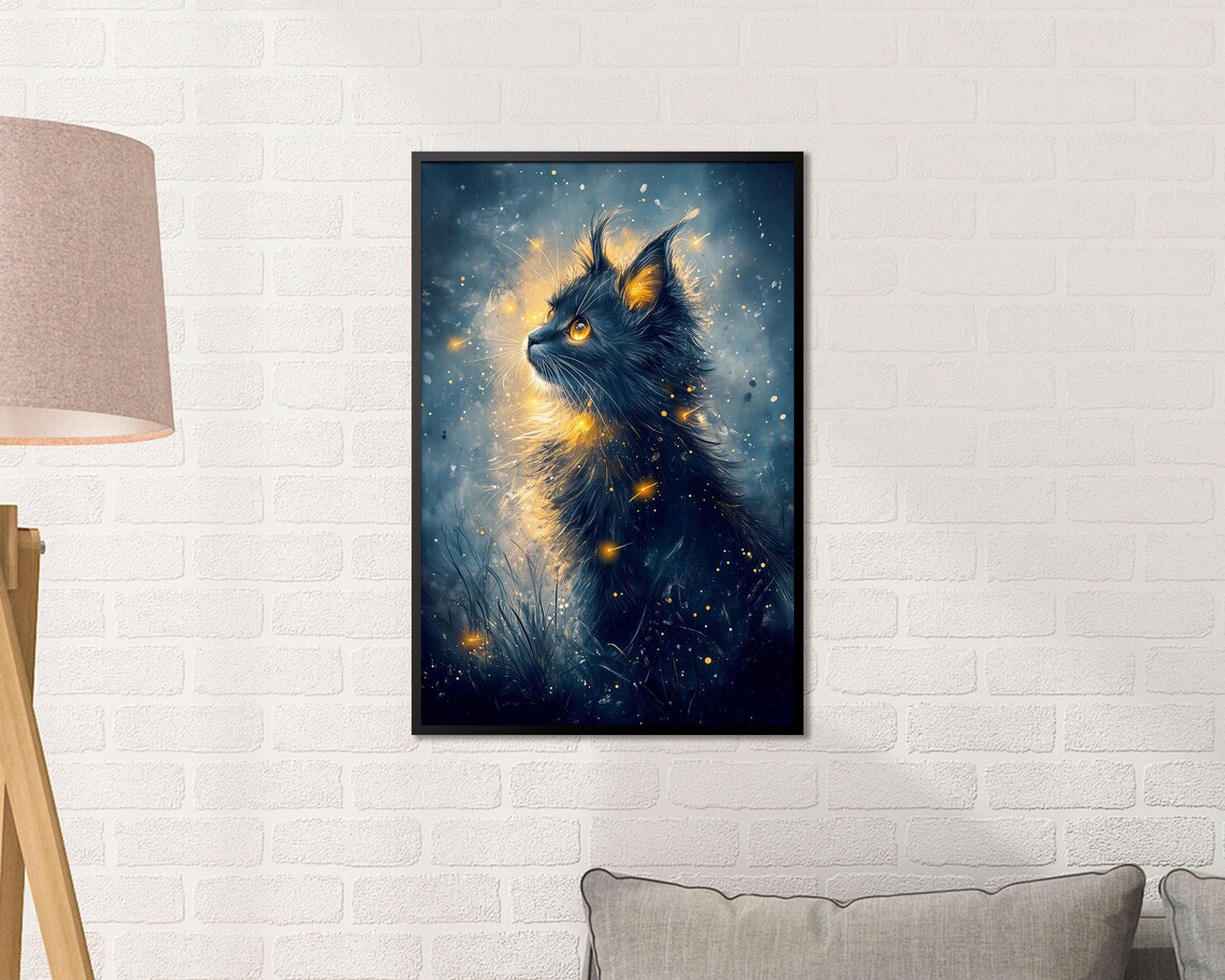Mystic Black Cat Celestial Night Sky Stars Moonlight Fantasy Art Poster - Image 3