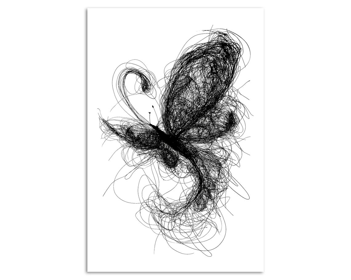 Butterfly Scribble Art Black And White Line Drawing Insect Print - Image 3