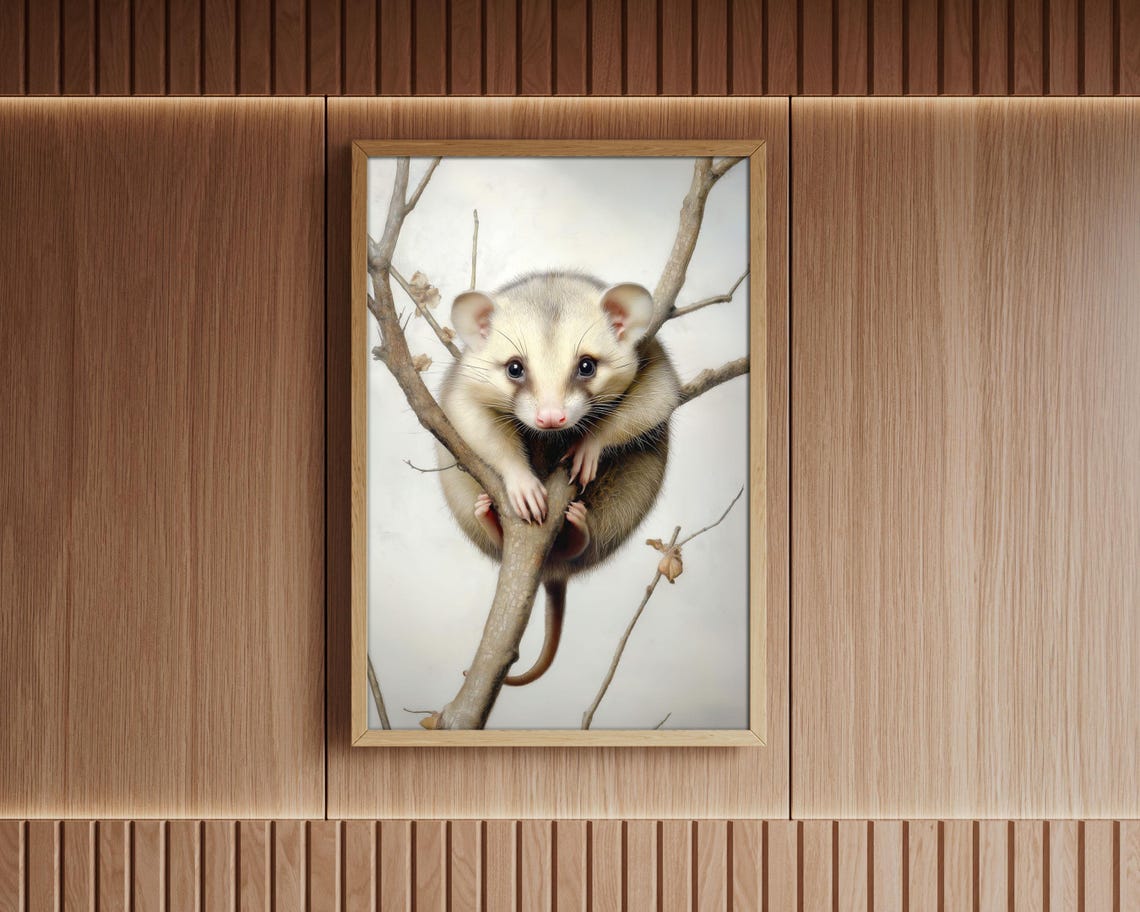 Possum Climbing Tree Branch Delicate Watercolor Wildlife Art Poster - Image 5
