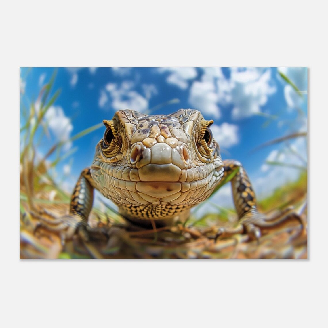Lizard Extreme Close Up Smiling Face Blue Sky Reptile Photo Wall Art Poster - Image 4