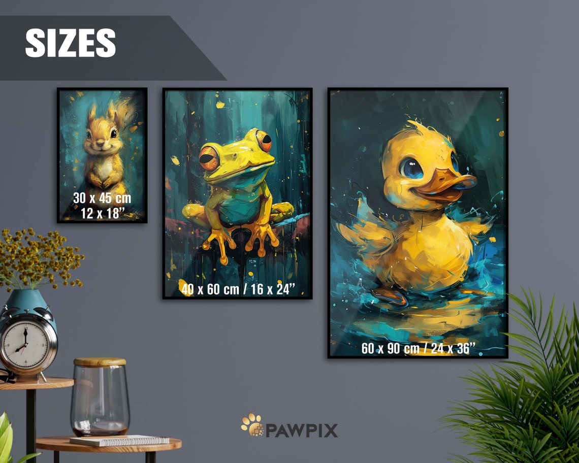 Playful Yellow Duckling Splashing Water Teal Nursery Wall Art - Image 4