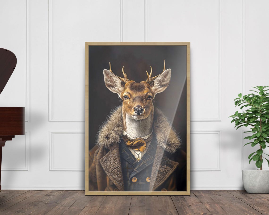 Dapper Deer Bow Tie Vintage Coat Anthropomorphic Elegant Animal Print