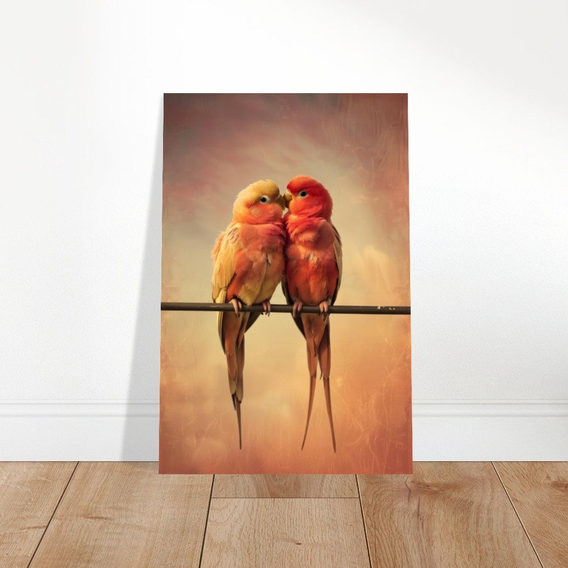 Lovebird Pair Cuddling Sunset Branch Romantic Bird Couple Poster - Image 4