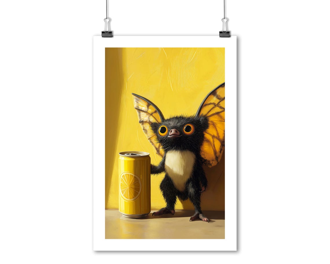 Lemon Butterfly Creature With Citrus Soda Can Quirky Yellow Poster - Image 4
