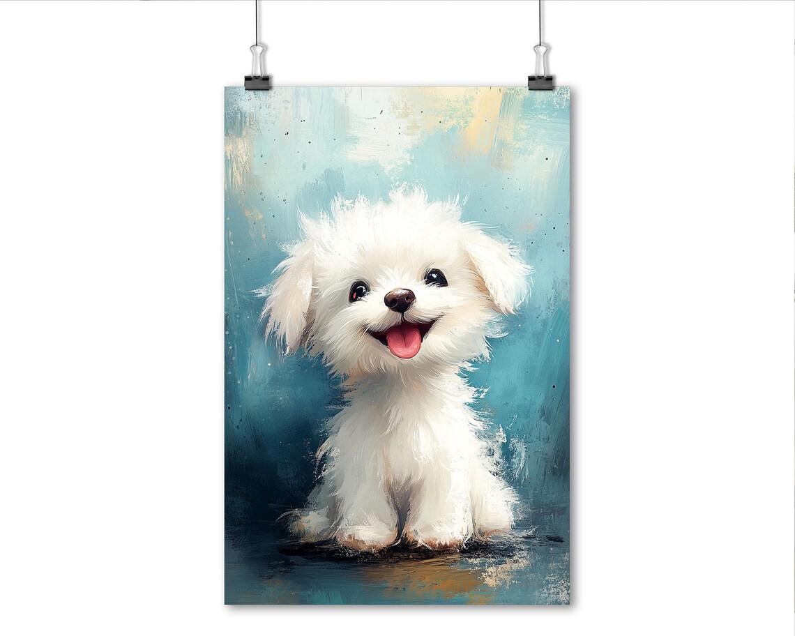 Smiling White Fluffy Puppy Happy Cartoon Dog Nursery Art Poster - Image 6