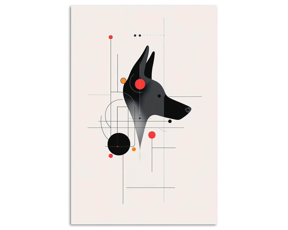 Geometric Black Dog Head Minimalist Bauhaus Line Art Modern Print - Image 5