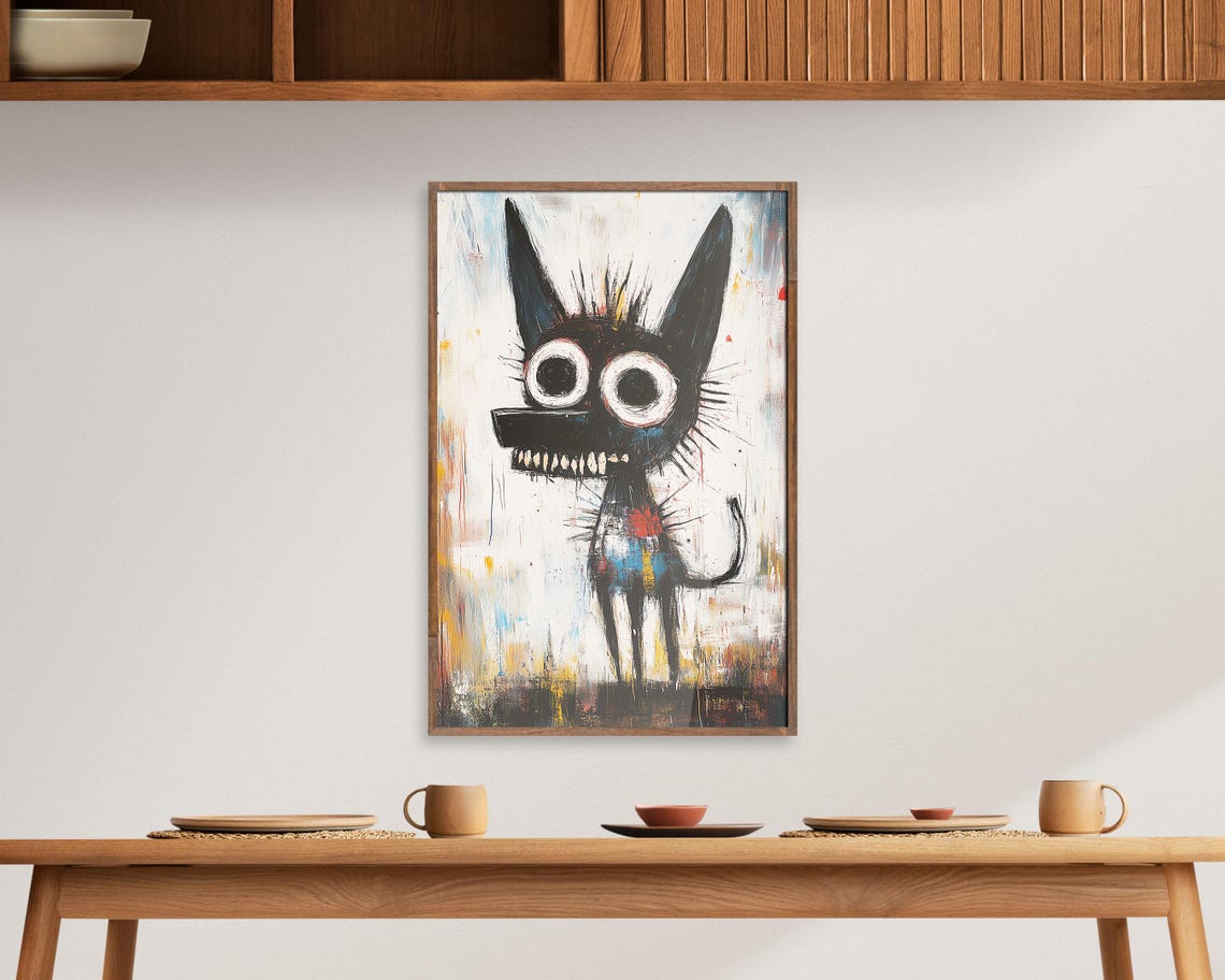 Abstract Expressionist Black Dog Big Eyes Colorful Pop Art Poster - Image 3