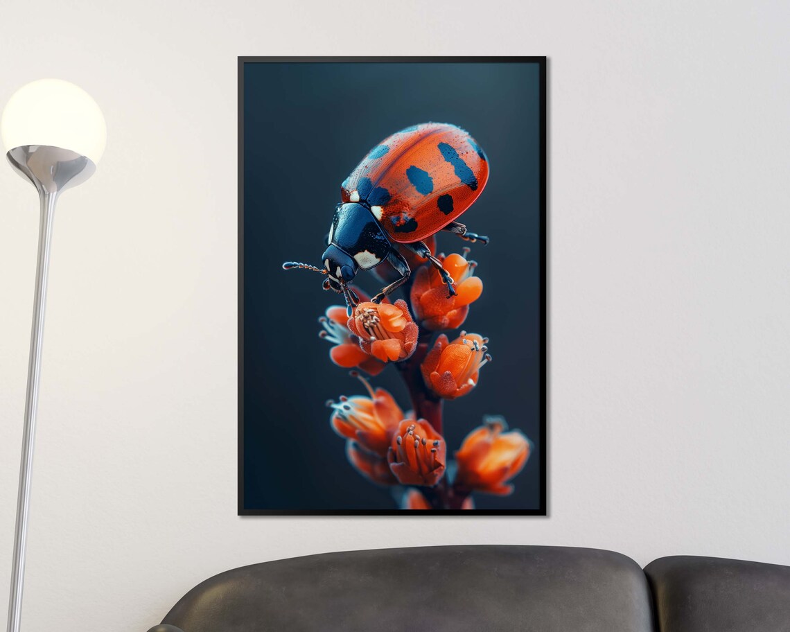 Red Ladybug On Orange Flower Macro Photography Nature Poster - Image 3