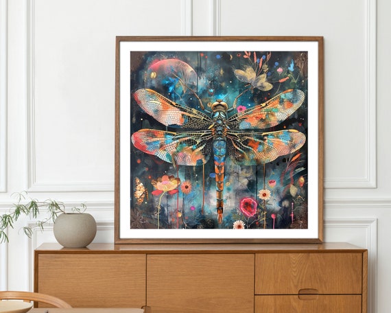 Floral Wall Art Dragonfly Dream Poster Colorful Dragonfly Art Modern Wall Decor Unique Gift For Art Lovers Nature Inspired Print