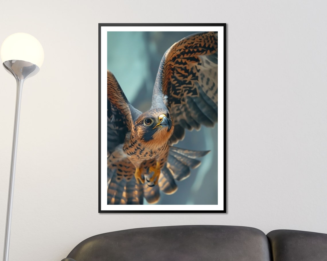 Falcon Diving Close-Up Bird Of Prey In Flight Wildlife Art Poster