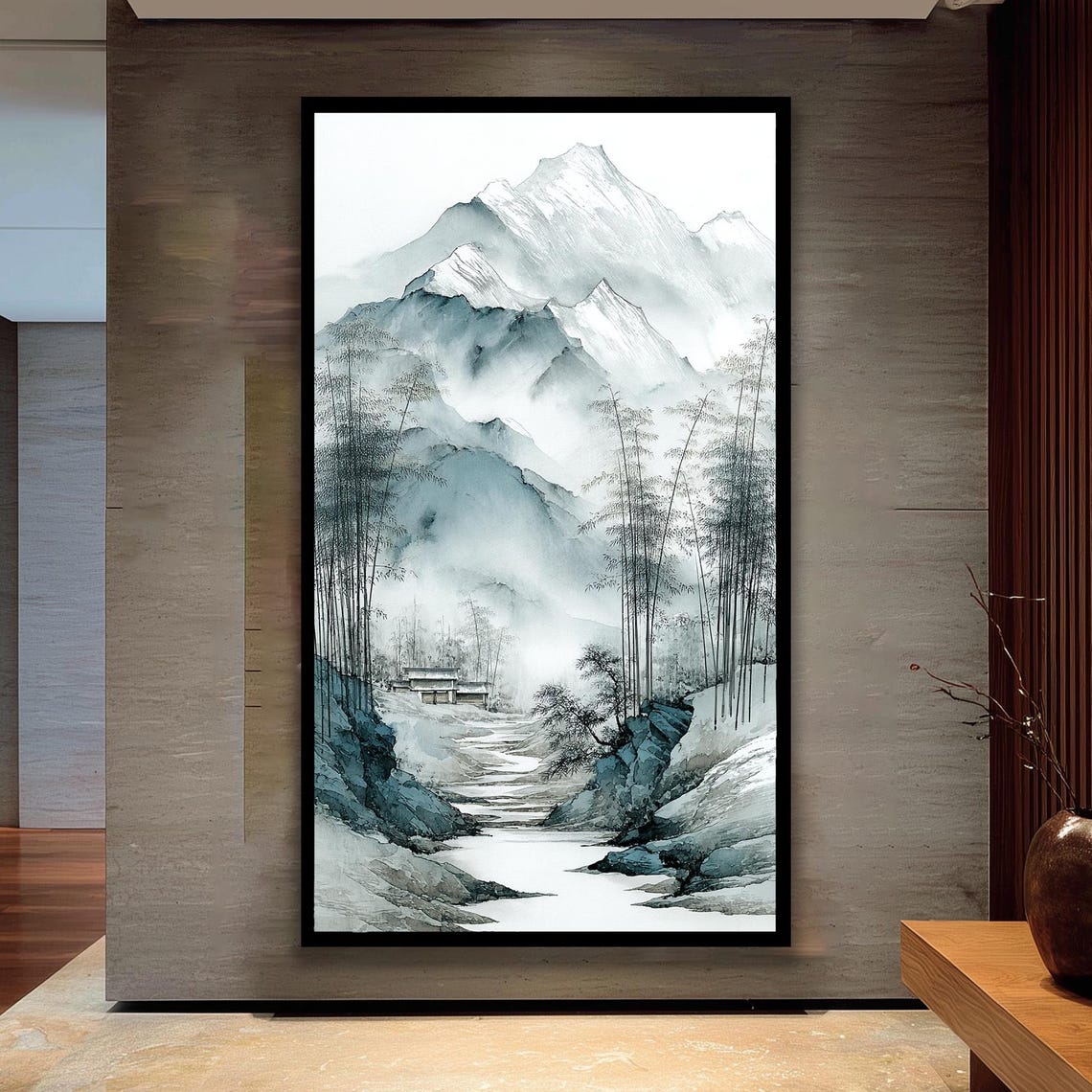 Zen Mountain Canvas Wall Decor Oriental Landscape Art Serene Home And Office