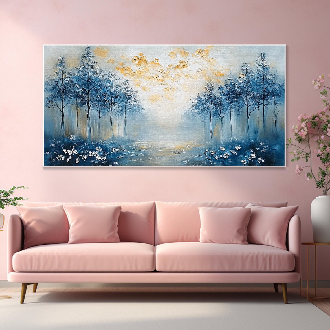 Abstract Landscape Oil Painting, Blue Woods Hazy View - Image 2