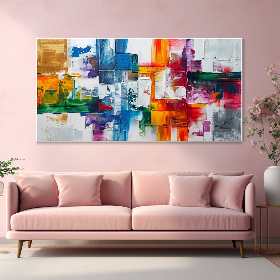 Colorful Geometric Abstract Blocks Rainbow Brushstroke Modern Wall Art - Image 2