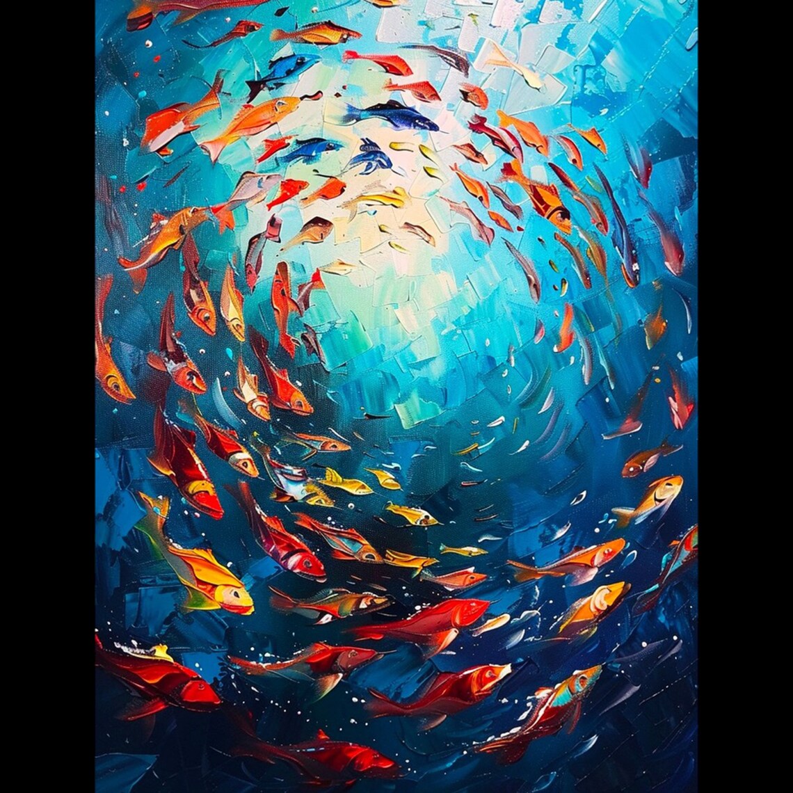 Abstract Ocean Tropical Fish Oil-Style Art Print - Image 3