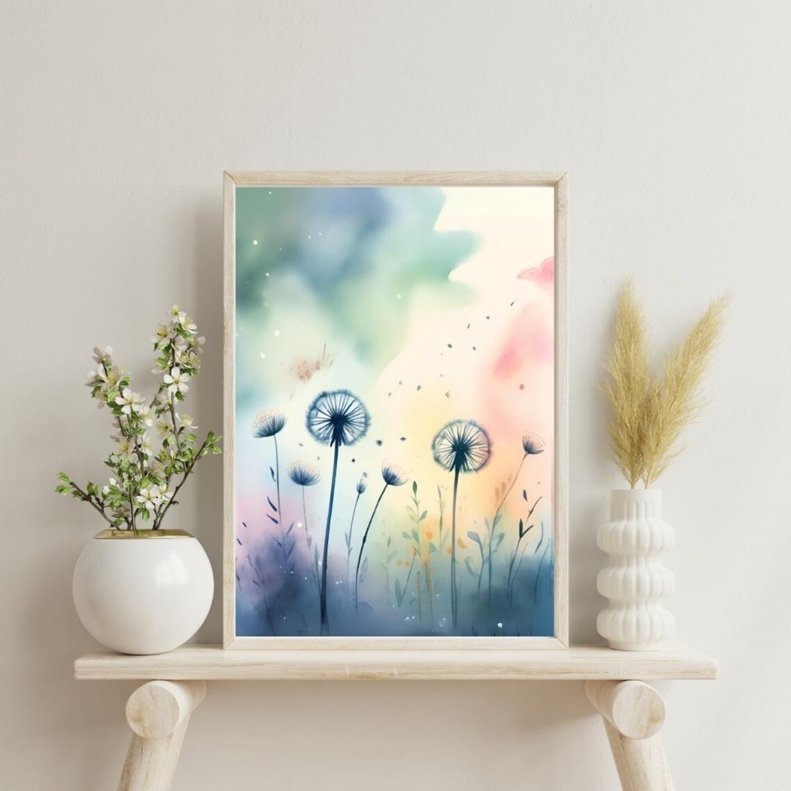 Dandelion Flower Abstract Art Print, Colourful Maximalist