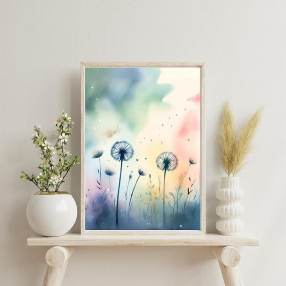 Dandelion Flower Abstract Art Print, Colourful Maximalist